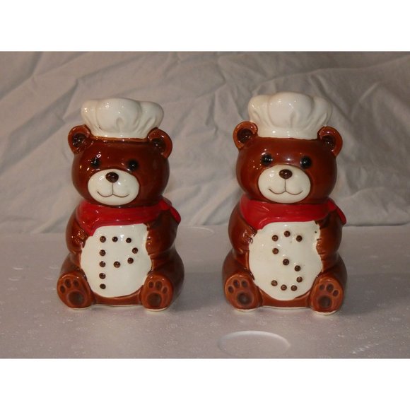 VINTAGE B &AMP; D JAPAN CERAMIC CHEF TEDDY BEARS SALT &AMP; PEPPER SET - Picture 2 of 8